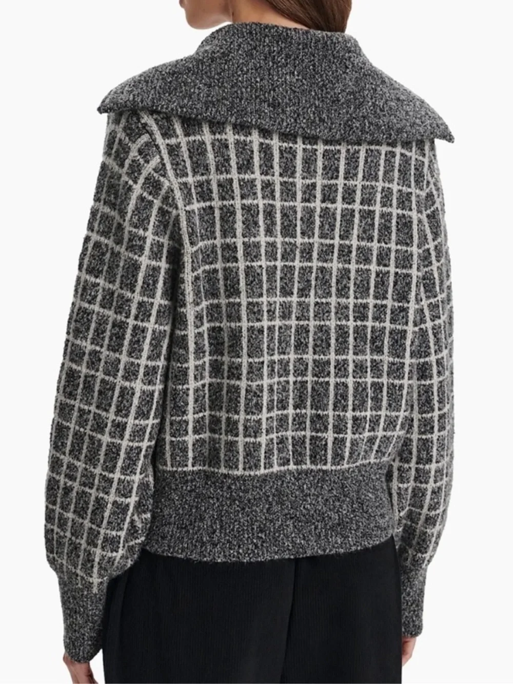 Varley Furley Half‎ Zip Knit Sweater Plaid Grey White Women’s Size XS